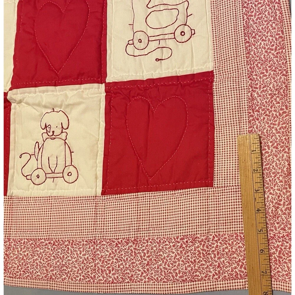10 Panel Embroidered Gingham Heirloom Quality Baby Blanket Quilt 43.5 X 34.5”